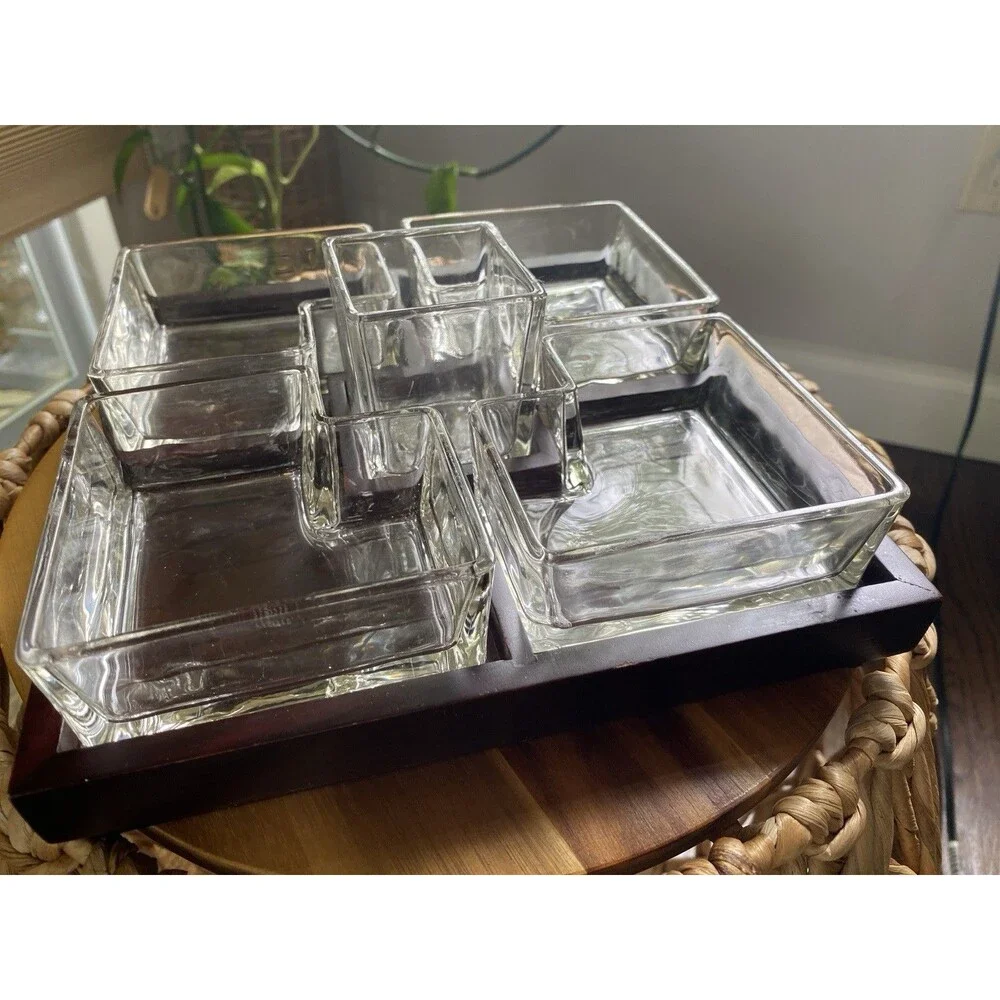 Red Envelope Square Cubist Appetizer & Hors d'Oeuvres Serving Tray 9 1/2”